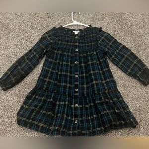 Girl’s Cat & Jack Teal, Gold,Black Plaid Long Sleeve Dress size 7/8